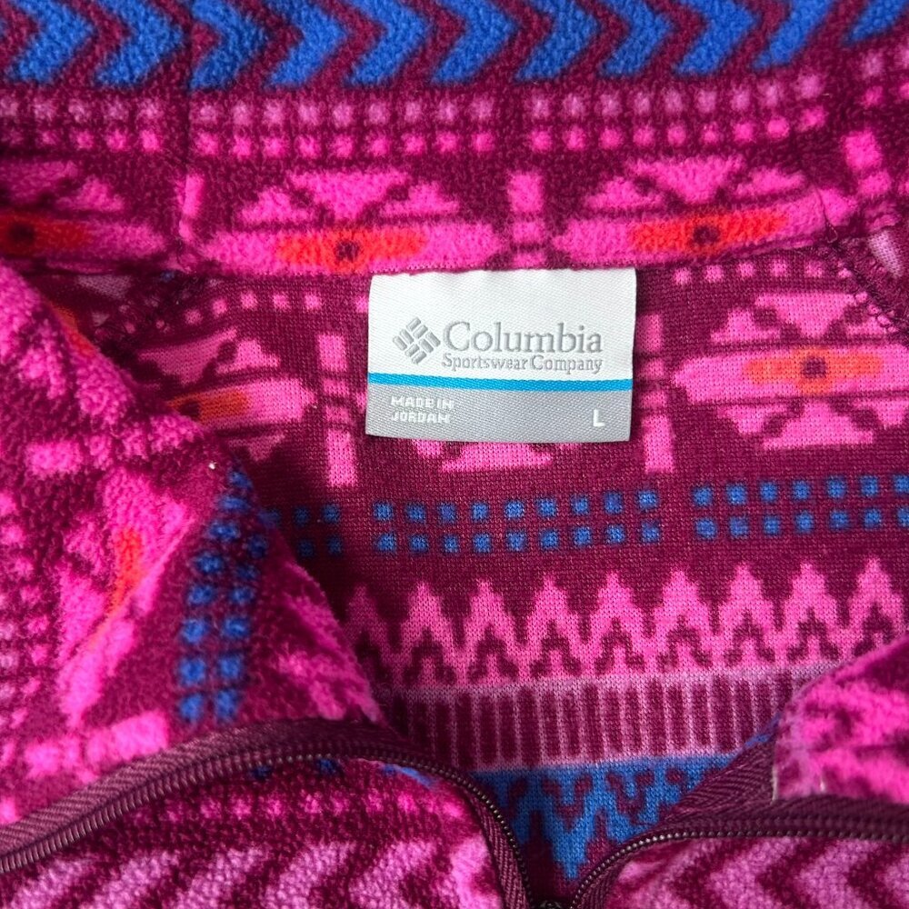 Columbia Fuschia Aztec Print 1/4 Zip Fleece Pullover Jacket Women's Large L35 - Picture 2 of 5